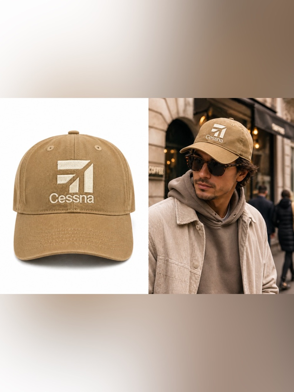 Cessna Logo Hat Tan Adjustable Strapback Red Canoe Cap Aviation Dad Hat Pilot OS